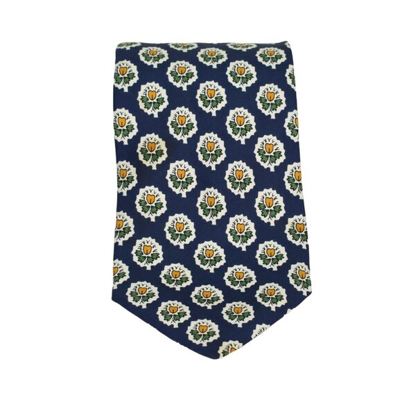 Souleiado Mens Tie Necktie 100% Silk Floral Hand Made in France Blue 58 in - Picture 2 of 8